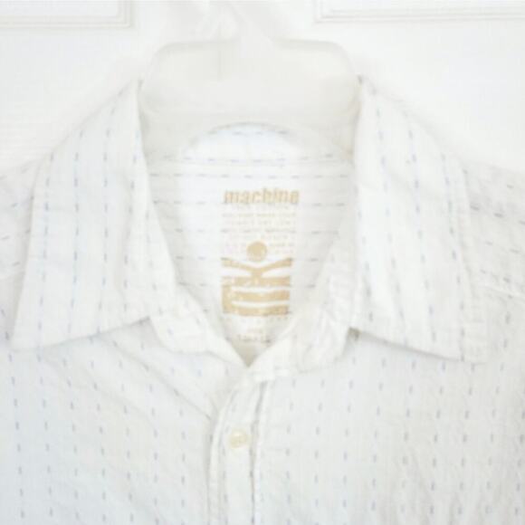 Machine Men's White Blue Casual Button-Down Shirt Short Sleeves Small Summer - Picture 2 of 6
